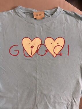 Gucci Kids Light Blue Heart Graphic Tee Size 5T
